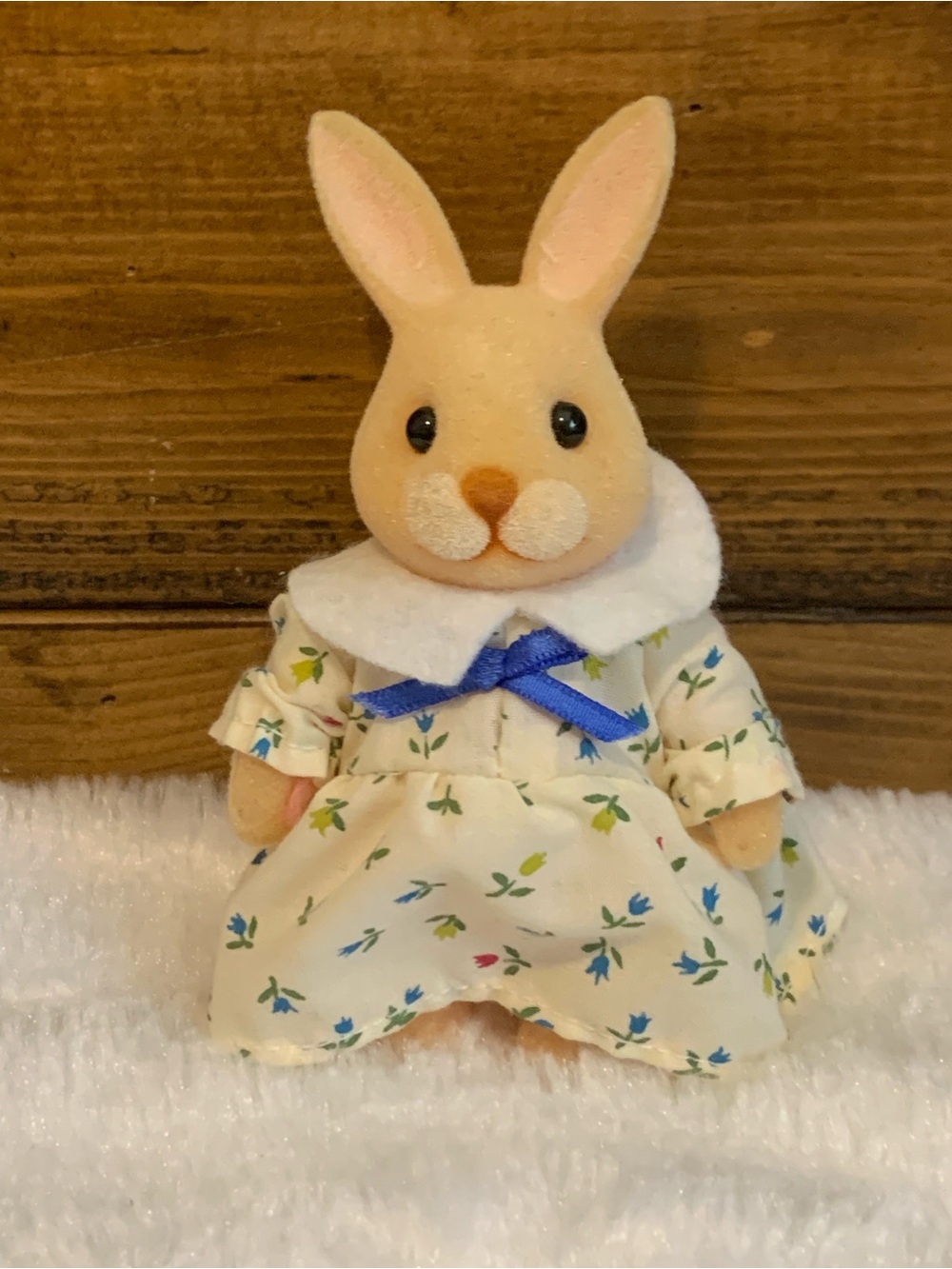 90s Hard Plastic Fuzzy Charming Rabbit Figurine